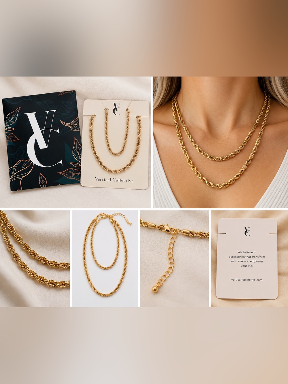 Vertical Collective Gold Rope Chain Necklace Set Layered Timeless Design New